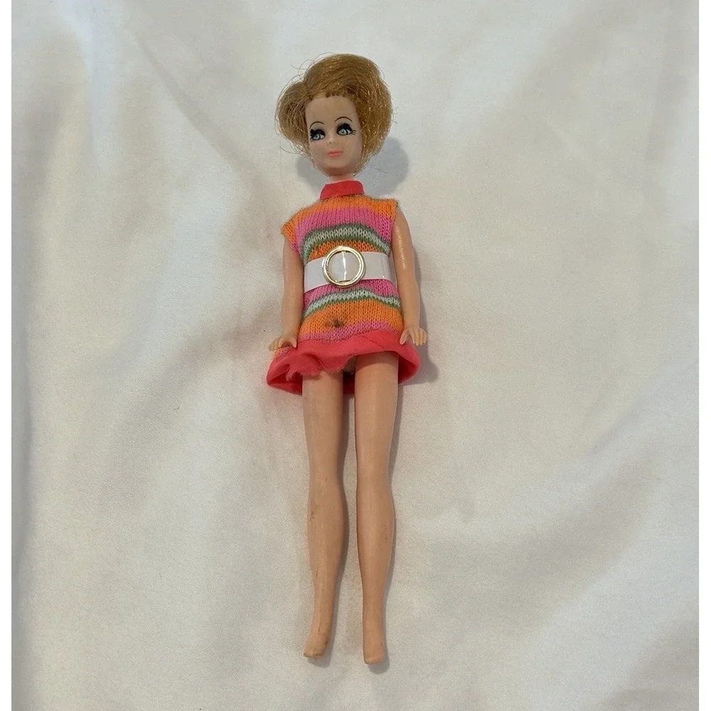 Vtg 70s Topper Dawn Friend Jessica In Pink Orange Striped Knit Dress H11C Head